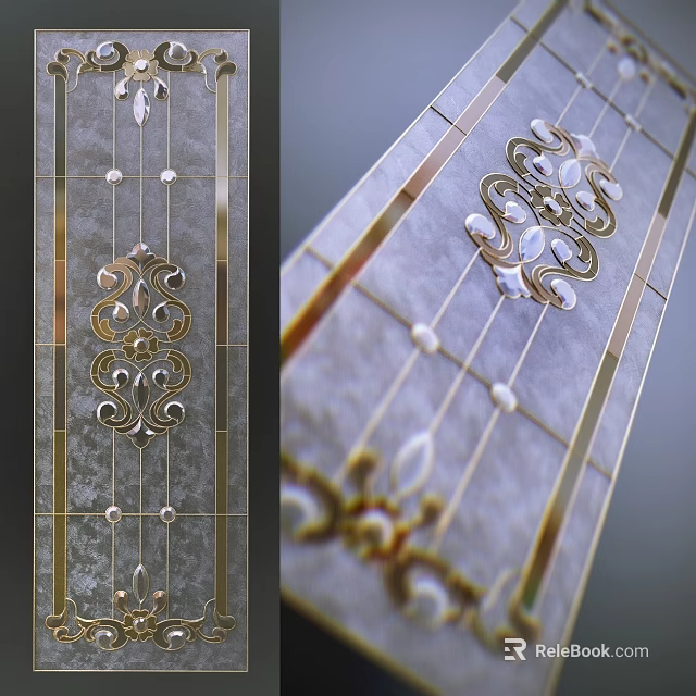 Ornate Carved Window With Intricate Floral Patterns Metal Accents And Glass Details 3d model 