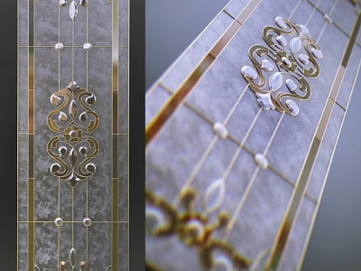 Ornate Carved Window With Intricate Floral Patterns Metal Accents And Glass Details 3d model