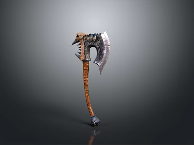 Medieval Battle Axe With Spiked Metal Blade And Wooden Handle Design 3d model