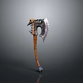 Medieval Battle Axe With Spiked Metal Blade And Wooden Handle Design