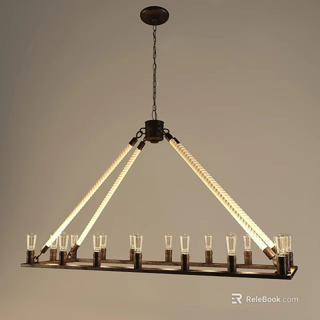 Modern Industrial Chandelier With Metal Frame And Glass Shades Emitting Warm Light 3d model 