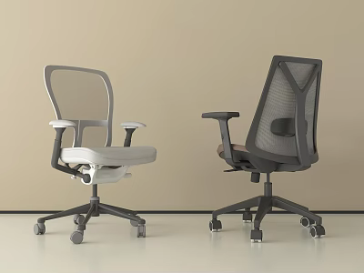 Two Modern Office Chairs With Mesh Backrest Adjustable Armrests And Swivel Casters 3d model