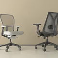 Two Modern Office Chairs With Mesh Backrest Adjustable Armrests And Swivel Casters 3d model