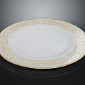 Elegant White Dinner Plate With Gold Floral Pattern And Classic Design 3d model