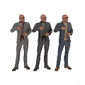 Three Men In Formal Suits Holding Wine Glasses Standing Elegantly 3d model
