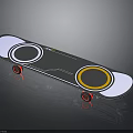 Modern Skateboard With Gray Deck White Circular Areas Yellow Inner Circles And Red Wheels