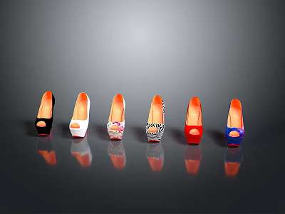 Fashionable High Heels Collection Featuring Diverse Colors And Creative Designs 3d model
