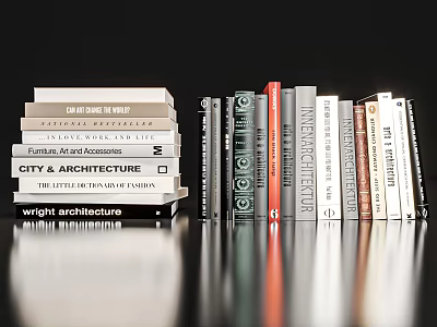 Modern Decorative Ornament Set Featuring Stack of Assorted Architecture Books 3d model