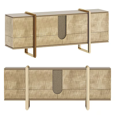 Modern TV Stand With Wood Grain Surface Gold Metal Frame And Drawers 3d model