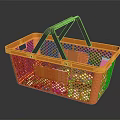 Orange Plastic Shopping Basket With Black Handles And Colorful Items Inside 3d model