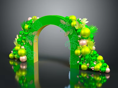 Festive Green Decorative Arch with Green Pink Balls Leaves and Flowers 3d model