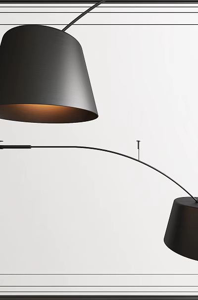 Modern Black Chandelier With Arc Design And Double Shades Contemporary Home Interior Lighting 3d model