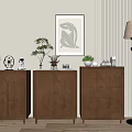 Wooden Entryway And Side Cabinets With Green Plants Decorative Items Floor Lamp And Wall Art