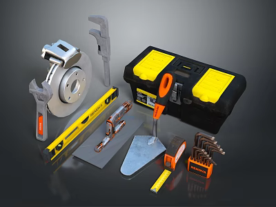 Essential Hardware Tools Including Toolbox Wrench Level Pliers Tape Measure And Screwdriver Set 3d model