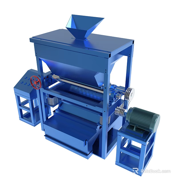 Blue Mechanical Industrial Processing Machine With Motor Roller And Frame Structure 3d model 