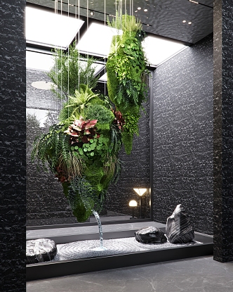 Modern indoor installation landscaping indoor hanging landscaping gravel stone lamp water drop shrub group moss landscaping 3d model