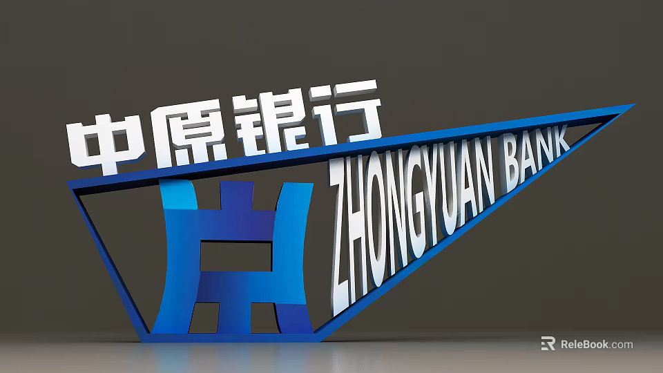 Zhongyuan Bank Signage With 3D Design Blue And White Logo Elements 3d model 