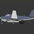 Detailed Blue And Silver Airplane Model With Propeller Wings And Landing Gear