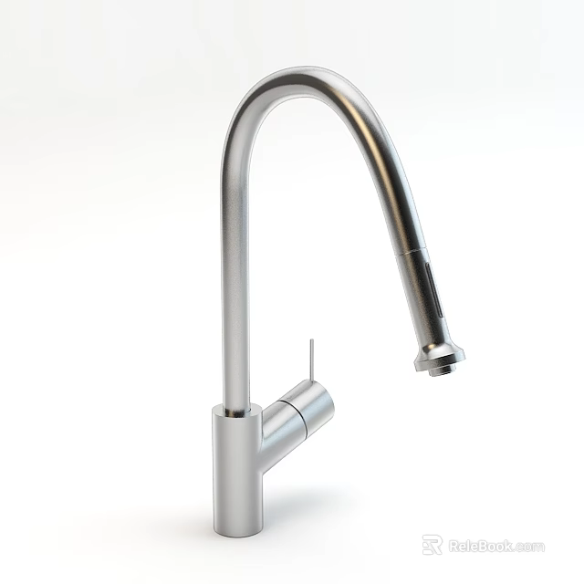 Modern Stainless Steel Kitchen Faucet With Sleek Curved Spout Design 3d model 
