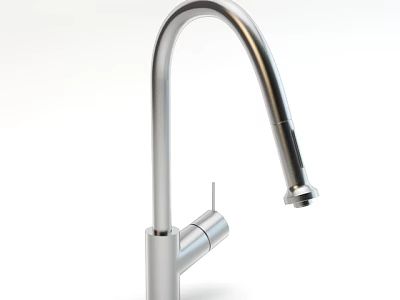 Modern Stainless Steel Kitchen Faucet With Sleek Curved Spout Design 3d model