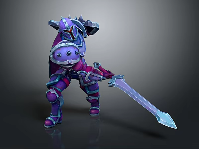 Mythical Creature Like Character Wearing Purple Blue Armor Holding Sword And Helmet 3d model
