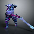 Mythical Creature Like Character Wearing Purple Blue Armor Holding Sword And Helmet