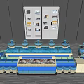 Aquarium Display Setup With Multiple Fish Tanks Blue Base And White Glass Cabinets