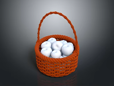 Orange Woven Storage Basket With Fresh White Apples For Daily Use 3d model