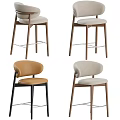 Modern Bar Stools With Wooden Frames Leather Brown And Beige Upholstered Comfortable Seats