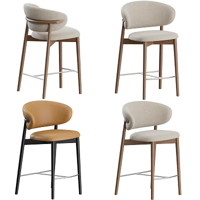 Modern Bar Stools With Wooden Frames Leather Brown And Beige Upholstered Comfortable Seats 3d model