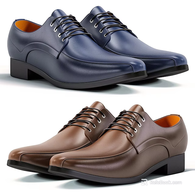 Blue and Brown Leather Dress Shoes with Lace Up Design Black Soles and Orange Lining 3d model 