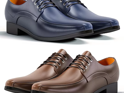 Blue and Brown Leather Dress Shoes with Lace Up Design Black Soles and Orange Lining 3d model