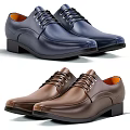 Blue and Brown Leather Dress Shoes with Lace Up Design Black Soles and Orange Lining