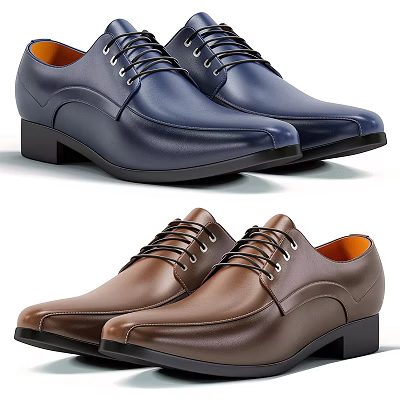 Blue and Brown Leather Dress Shoes with Lace Up Design Black Soles and Orange Lining 3d model