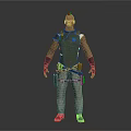 Game Movie Character With Red Short Hair Green Sleeveless Top Arm Tattoos And Waist Toolbelt