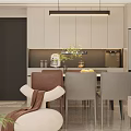 Modern Minimalist Cream Tone Living And Dining Room Interior Design With Warm Comfortable Furnishings