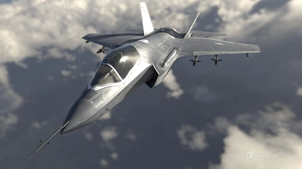 Modern Fighter Jet Flying Through Cloudy Sky With Advanced Cockpit And Weapon Mounts 3d model 