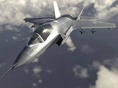 Modern Fighter Jet Flying Through Cloudy Sky With Advanced Cockpit And Weapon Mounts 3d model