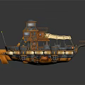 Vintage Wooden Boat With Upper Cabin Wooden Deck And Decorative Propulsion Wheels