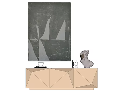 Modern Geometric Cabinet Featuring Abstract Painting And Decorative Figurine 3d model