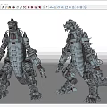 Two Detailed Mechanical Godzilla Robot Monster Figures With Cybernetic Body Parts