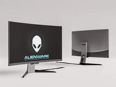 Alienware Computer Monitor With Sleek Design Front And Back View And Alien Logo 3d model