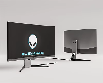 Alienware Computer Monitor With Sleek Design Front And Back View And Alien Logo 3d model