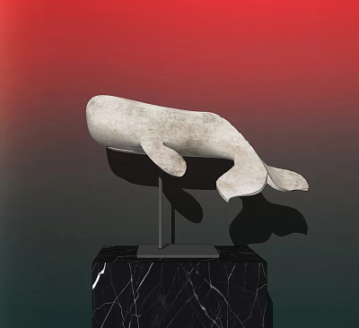 Elegant Whale Ornament Decorative Set With Black Marble Base And Gradient Red Green Background 3d model