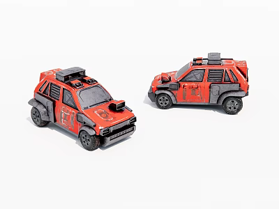 Red Off Road Toy Vehicles With Black Accents And Roof Gear Two Models 3d model