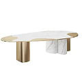 Elegant Modern Dining Table With White Marble Tabletop And Gold Metal Base 3d model