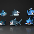Cute Blue Cartoon Shark Characters With Different Expressions And Poses
