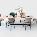 Stylish Dining Table Set With Mixed Color Chairs Vases Plants And Tableware 3d model