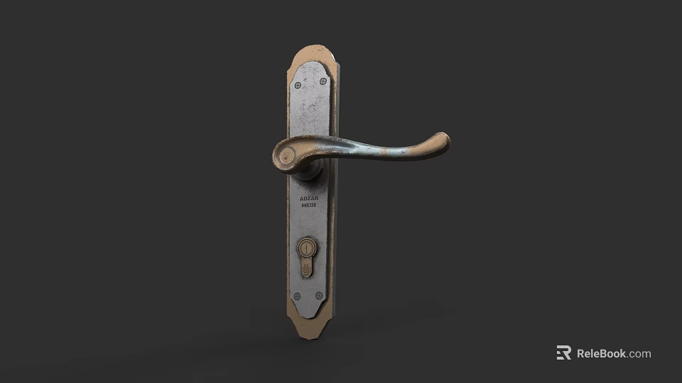 Classic Metal Swing Door Handle With Vintage Design And Lock Mechanism 3d model 