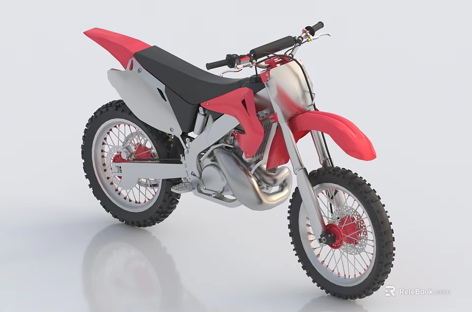 Red And Silver Off Road Motorcycle With Black Seat And Rugged Tires 3d model 